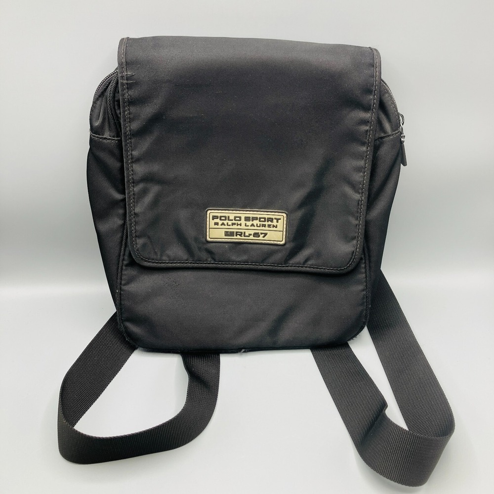 Polo Sport Ralph Lauren‎ Black Backpack School Rare Style 13" x 11"
